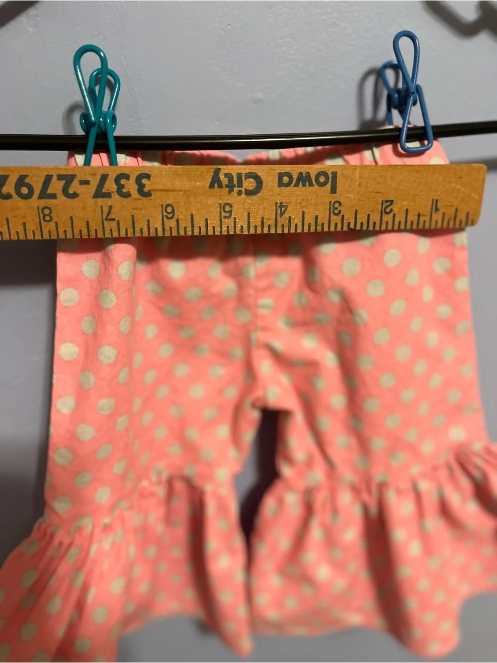 Peach Polka Dot Ruffle Girl's Pants with Patch